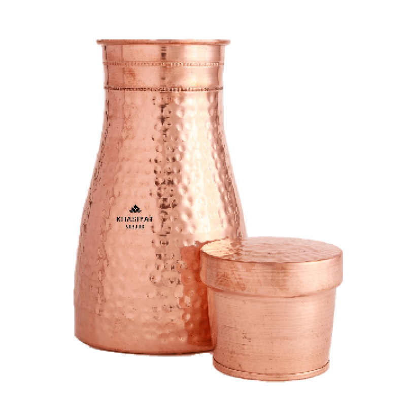 Copper Water Pitcher with glass / Copper Bedroom Water Bottle / Gadva / Tambya (Small) KB-216