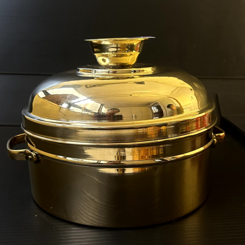 Kalhai Modak Patra / Steamer Brass Jug with 2 Glasses comes with two trays  Product Code – KB017