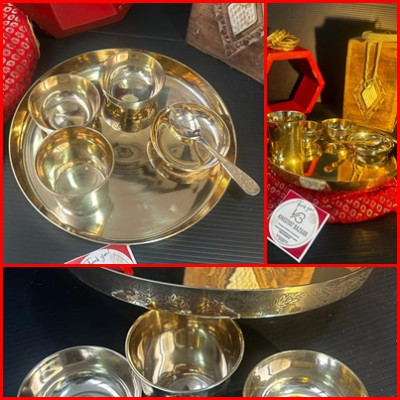 Bronze or Kansa Heavy Thali / Dinner Set Prince (Glossy) Product Code – KB516
